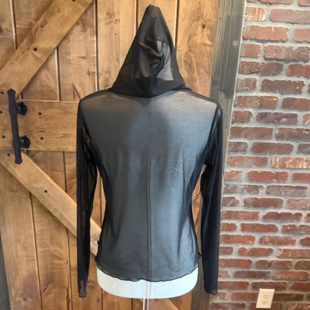 Vine Street Sheer Mesh Zip Hoodie Black Goth Y2K Cyber Fairy Grunge Size S - Picture 2 of 11